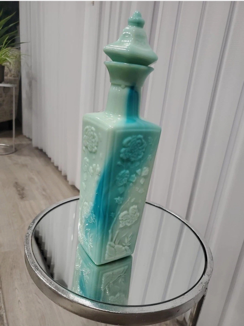 Celadon Green Floral Ceramic Decorative Bottle
